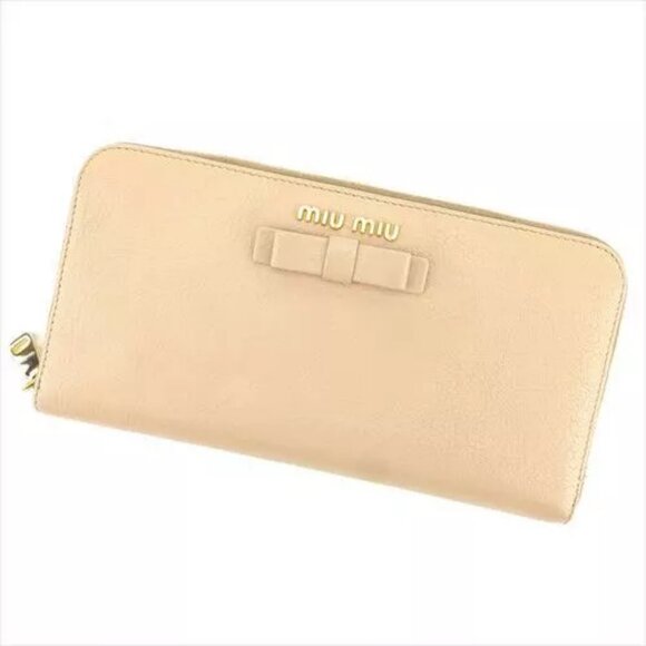Miu Miu Wallet Purse Long Wallet Beige leather Woman Authentic Used S963
